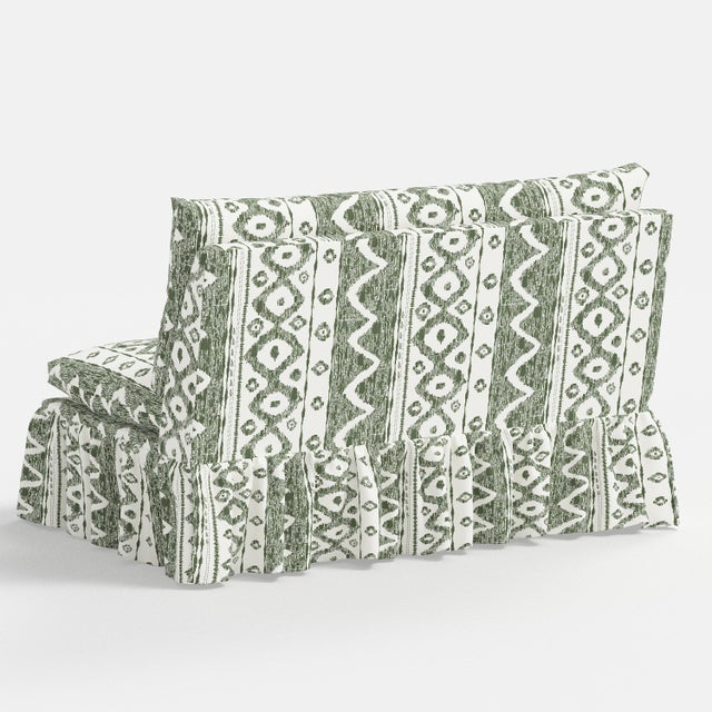 Capra Ruffle Settee in Linny Ikat Sage For Sale In Chicago - Image 6 of 7