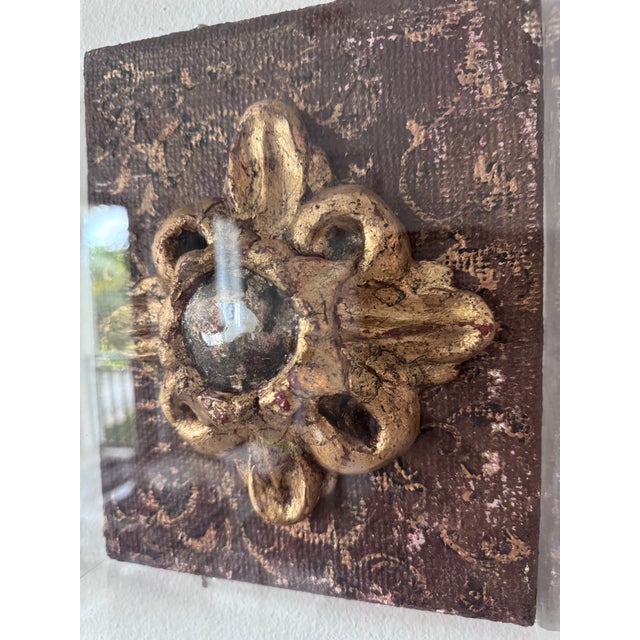 Wood Antiqued Hand-Made Convex Mirror Architectural Fragment in Acrylic Case For Sale - Image 7 of 12