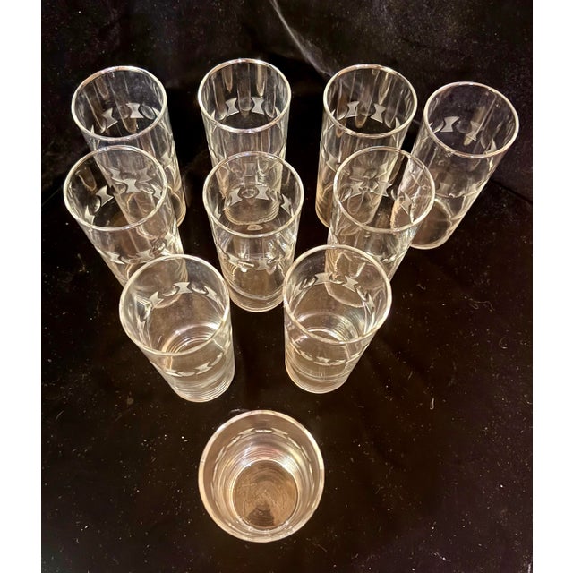 Glass Vintage Federal Glass Etched Highball Glasses - Set of 10 For Sale - Image 7 of 12