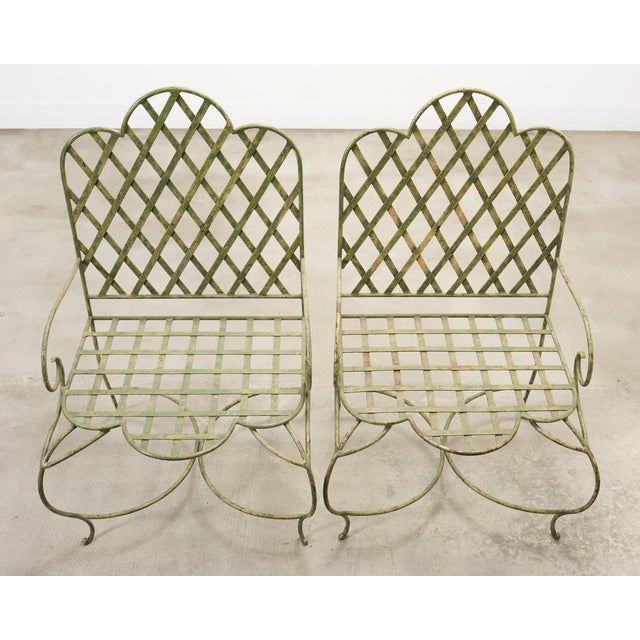 Set of Four Rose Tarlow Style Iron Lattice Garden Chairs For Sale - Image 9 of 18