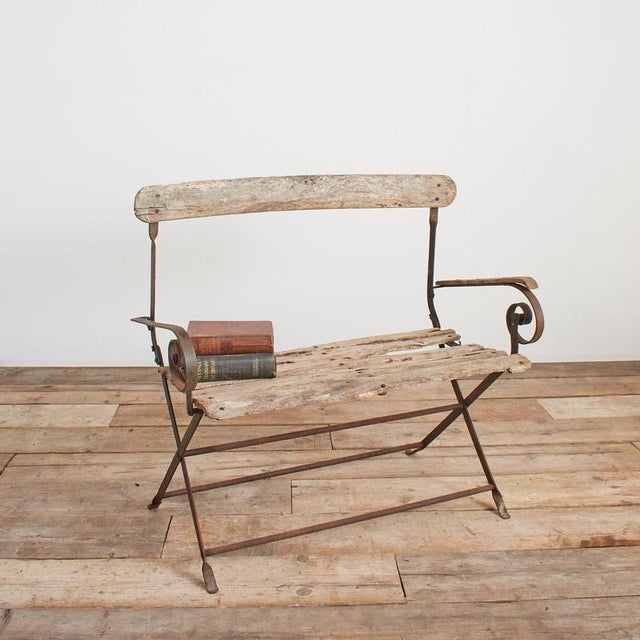 Antique French Rustic Iron Folding Garden Bench For Sale - Image 12 of 12