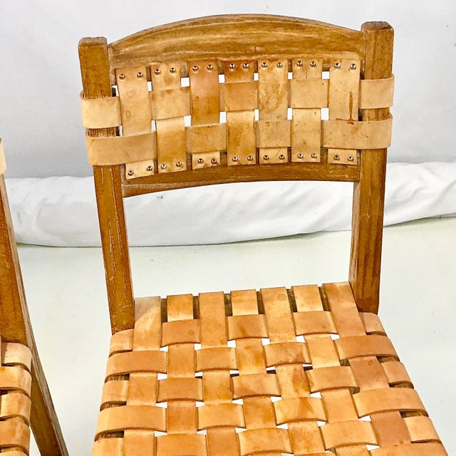 Wood Cinco De Mayo - 1970s Brutalist Boho Chic Mexican Ceruse Oak & Leather Strap Dining Chairs - A Pair. For Sale - Image 7 of 13