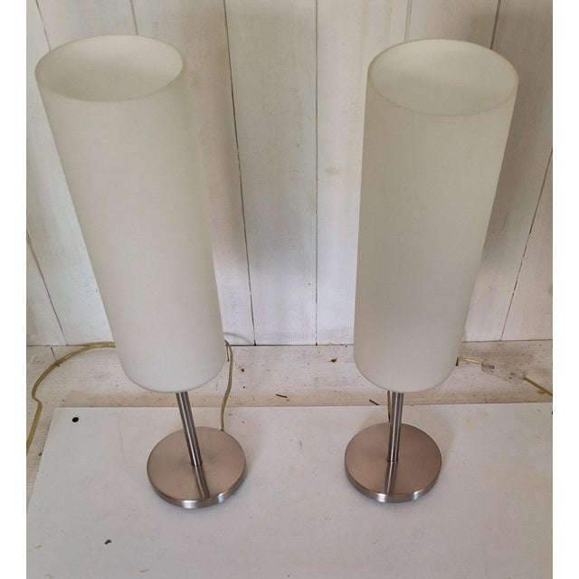 Vintage Table Lamps with Metal Frame and Opaque White Glass Shade, 2000s, Set of 2 For Sale - Image 6 of 7