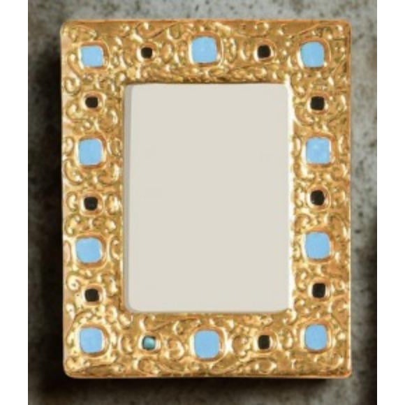 Glazed ceramic wall mirror by the French ceramicist Francois Lembo, Vallauris, circa 1970s. The rectangular frame is...