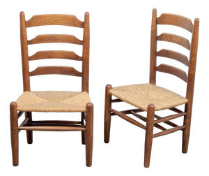 Set of Brutalist Wood and Wicker Chairs in the style of Charlotte Perriand, 1960s, Set of 2