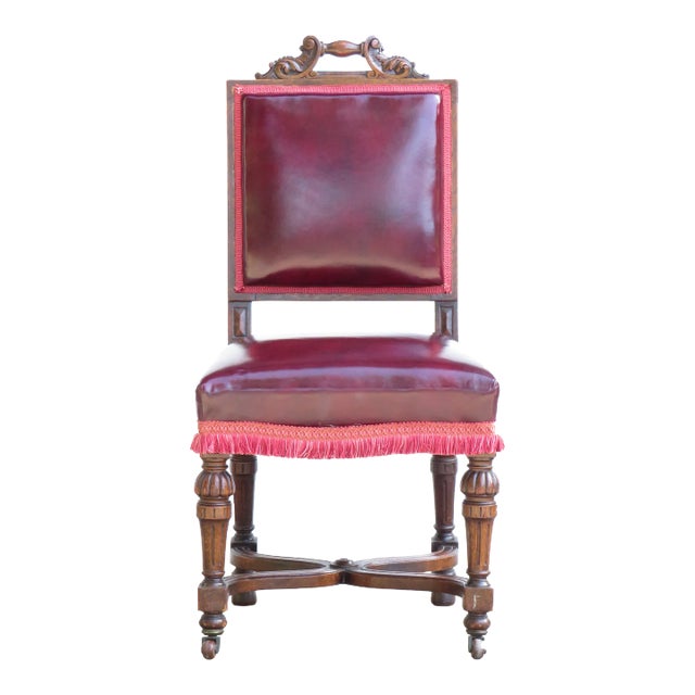 English Jacobean or Italian Renaissance Style Burgundy Accent Chair For Sale