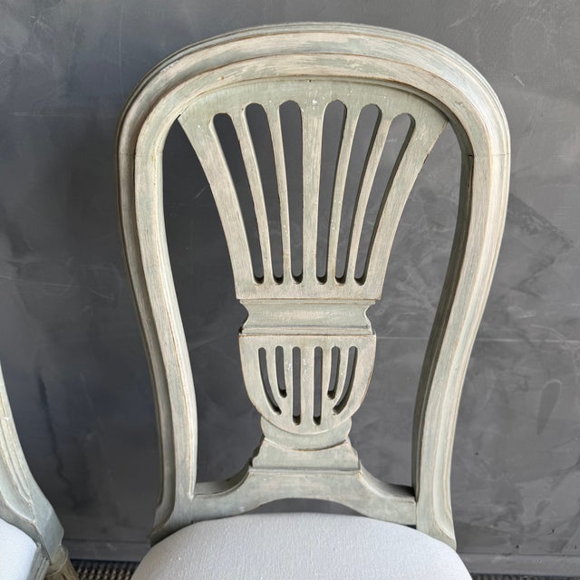 Late 19th Century Set of 4 European Painted Dining Chairs With Linen Upholstery For Sale - Image 10 of 15