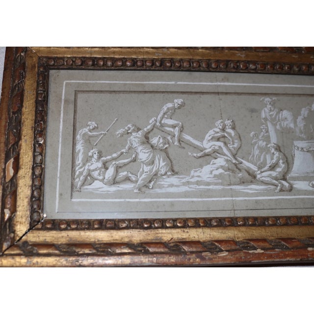Antique Original 1700's Italian Design for Frieze Figural Wash Drawing For Sale In New York - Image 6 of 12