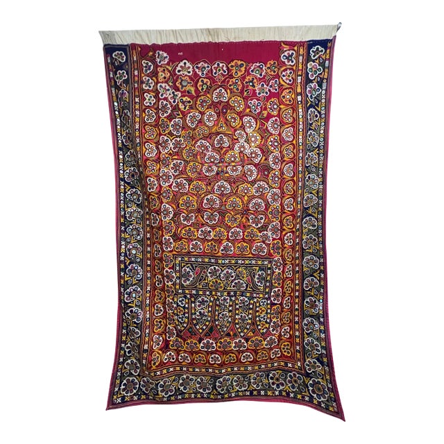Antique 1920s Indian Gujarati Embroidered Tree of Life Wall For Sale