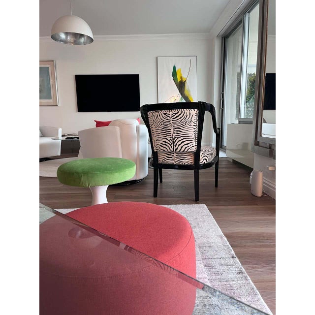 Black Black Glossy and Cotton Velvet Zebra Armchairs- A Pair For Sale - Image 8 of 11