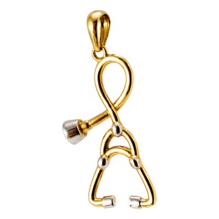 18k Yellow and White Gold Stethoscope Charm Pendant For Sale