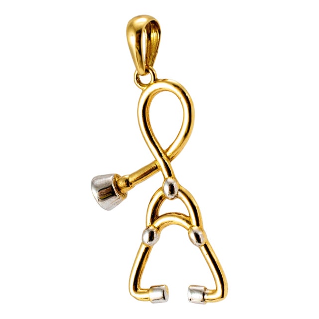 18k Yellow and White Gold Stethoscope Charm Pendant For Sale