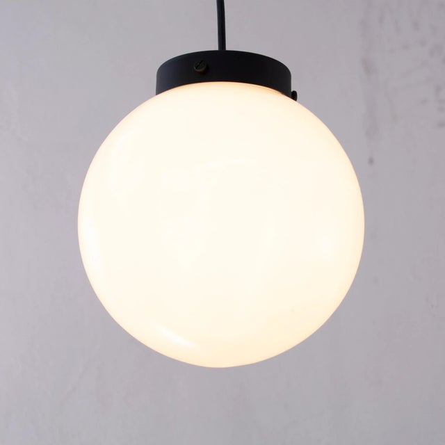 Black Vintage White Milk Glass Suspension Light, Italy For Sale - Image 8 of 10