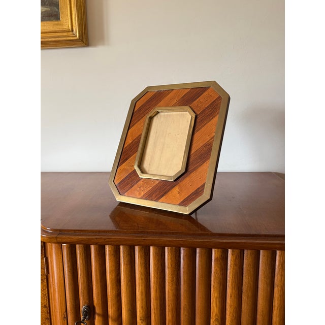 Mid-Century Modern Brass & Wood Picture Frame – In the Manner of Gabriella Crespi, Italy 1970s For Sale - Image 4 of 13