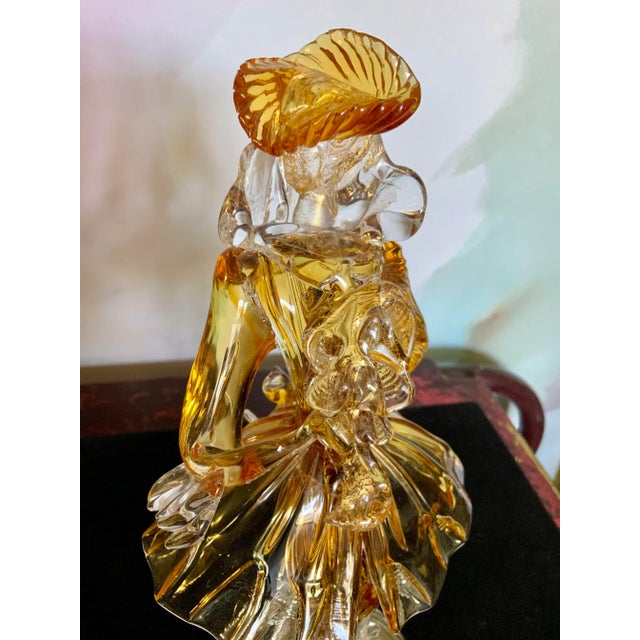 1960s Murano "Venetian Gentleman" Figurine Sweet Honey Amber With Golden Base For Sale - Image 10 of 13