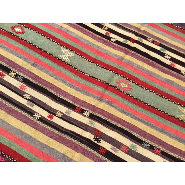 Pink Vintage Striped Turkish Kilim Rug - 71" X 117" For Sale - Image 8 of 11