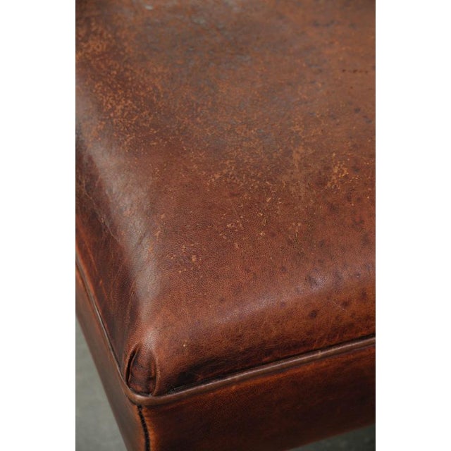 Animal Skin Vintage Brown Ottoman in Sheepskin Leather For Sale - Image 7 of 11