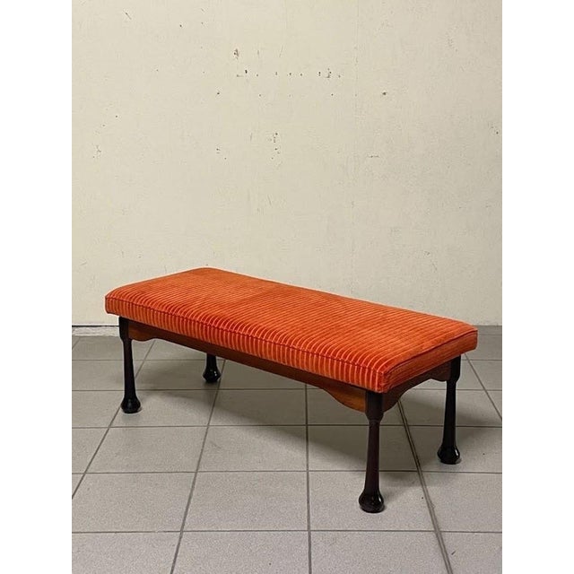 Bench in Stained Wood and Corduroy, 1960s For Sale - Image 10 of 13