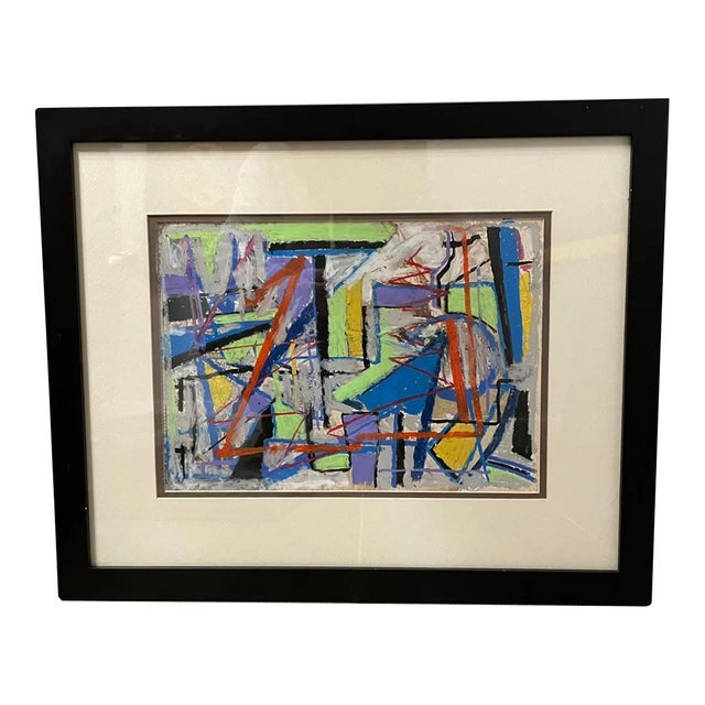 Listed John Schwab Original Oil Abstract Pastel Painting Cubism MCM For Sale