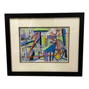 Listed John Schwab Original Oil Abstract Pastel Painting Cubism MCM