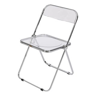 Italian Clear Acrylic Chrome Frame Plia Chairs by Giancarlo Piretti for Castelli, 1990s, Set of 8 For Sale