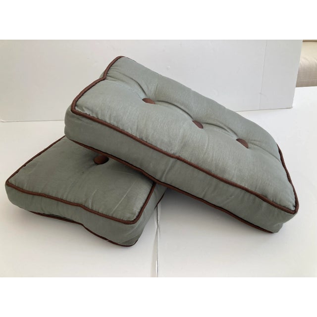 Textile Modern Sage Green Rectangular Box Pillows With Buttons - A Pair For Sale - Image 7 of 7