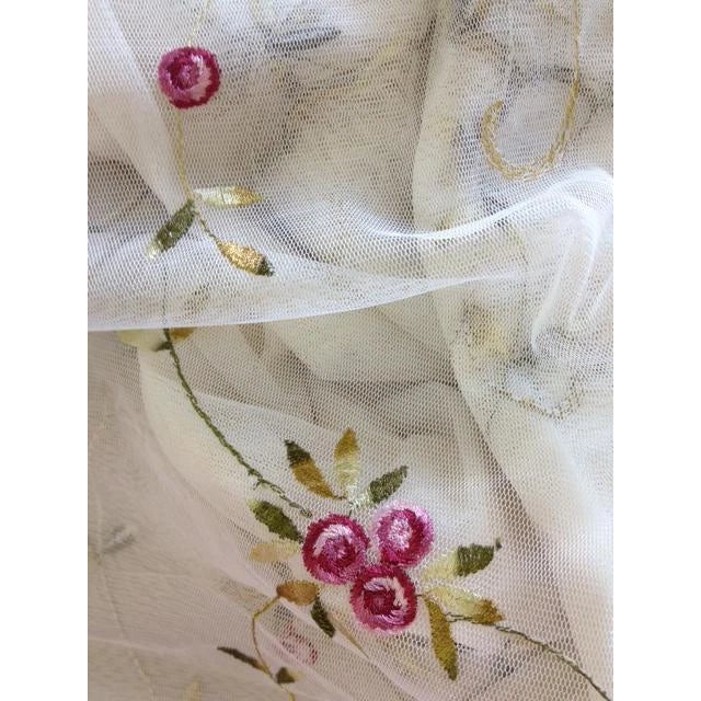 American Creative Linens Embroidered Lace Rose Shower Curtain With Attached Valance Beige For Sale - Image 3 of 3