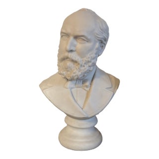 Antique 19th Century English Parian Porcelain Bisque Portrait Bust of President James Garfield For Sale