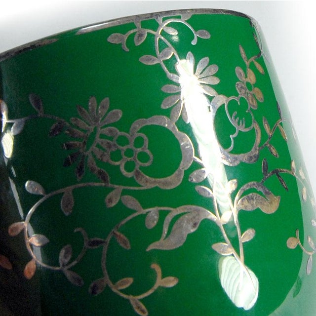 Green Silver Overlay Green Ceramic Set from C&P Firenze, Italy, 1950s, Set of 4 For Sale - Image 8 of 12