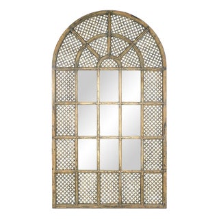 Large Claustra Wall Mirror in Patinated Solid Wood For Sale