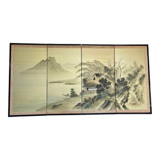 Early 20th Century Japanese Showa Byobu 4-Panel Silk Screen For Sale