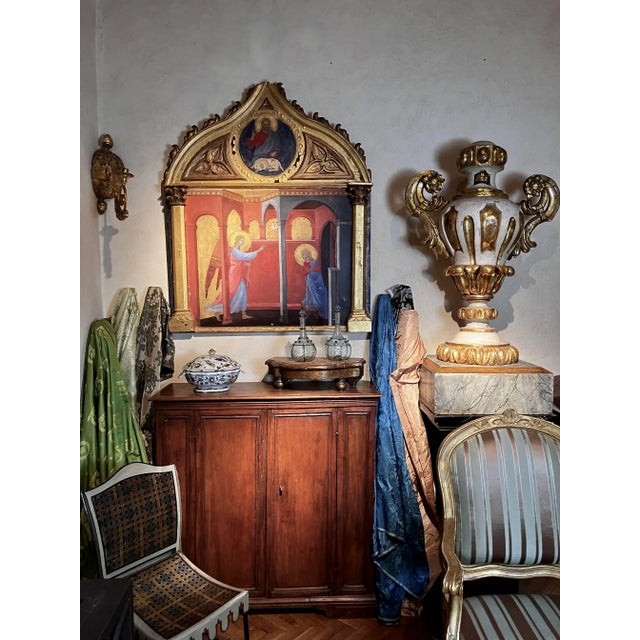 Italian Renaissance Style Religious Tempera Painting on Gold Ground Wood Panel This Italian tempera painted on gilt wood...