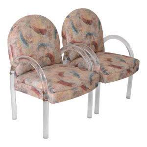 Vintage 1970s Leon Rosen Waterfall Lucite Armchairs for Pace Collection - A Pair