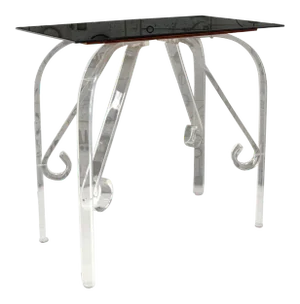 Bent Lucite Legs Black Smoked Glass Top Side End Table