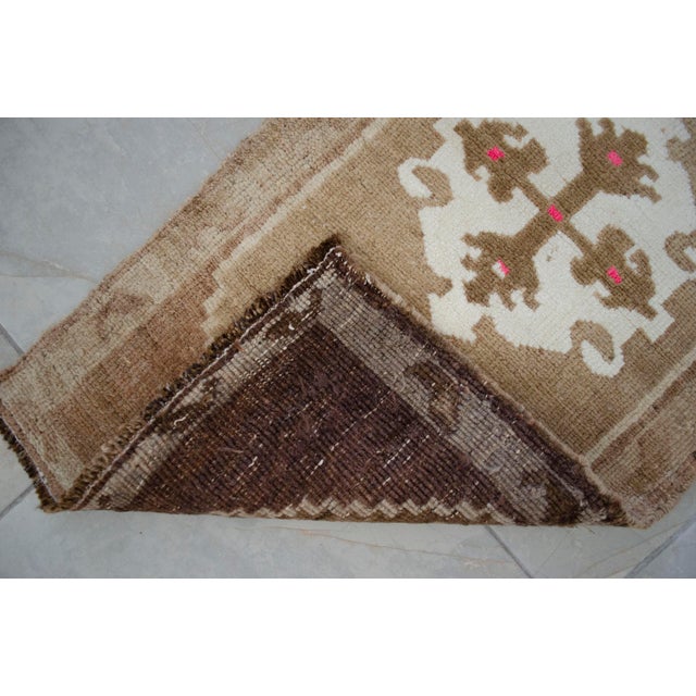 Small Turkish Rug Yastik Hand Knotted Undyed Organic Wool Petite Rug Mat Doormat - 19'' X 39'' For Sale - Image 9 of 14