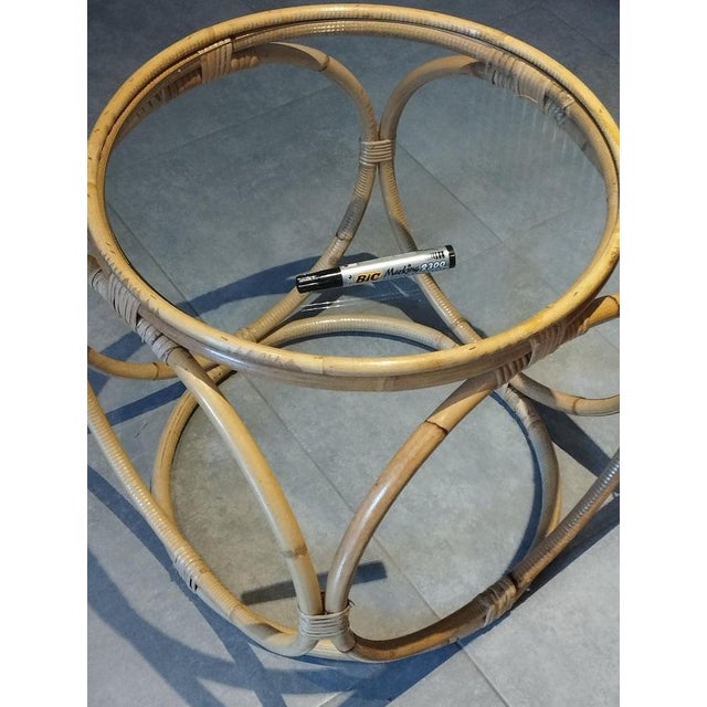 Space Age Coffee Table in Rattan, Bamboo and Glass, 1980s For Sale - Image 3 of 13