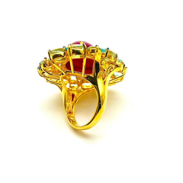 Bochic “Orient” Natural Ruby & Aquamarine Ring Set In 18K Gold & Silver For Sale - Image 10 of 14