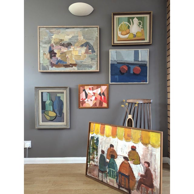 Mid-Century Modern Mid-Century Modern 'Teapot and Fruits' Vintage Original Still Life Oil Painting, Framed For Sale - Image 3 of 11