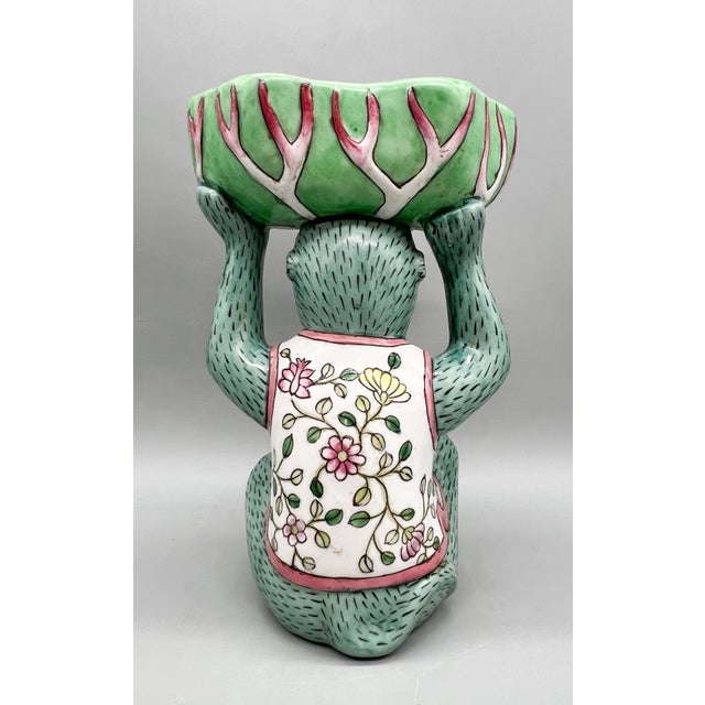 Late 20th Century Vintage Andrea by Sadek Chinoiserie Monkey With Bok Choy Bowl – Hand-Painted Ceramic – Hollywood Regency / Grandmillennial For Sale - Image 5 of 13