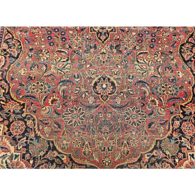 Vintage Persian Kashan Rug, Hand-Knotted Wool & Cotton, Floral Pattern, Red & Navy, 4x6 For Sale - Image 16 of 18