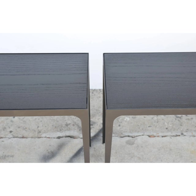 DESIGN FRERES 'Esquisse' Ebonized Grooved Oak and Iron Side Tables by Design Frères - a Pair For Sale - Image 4 of 6