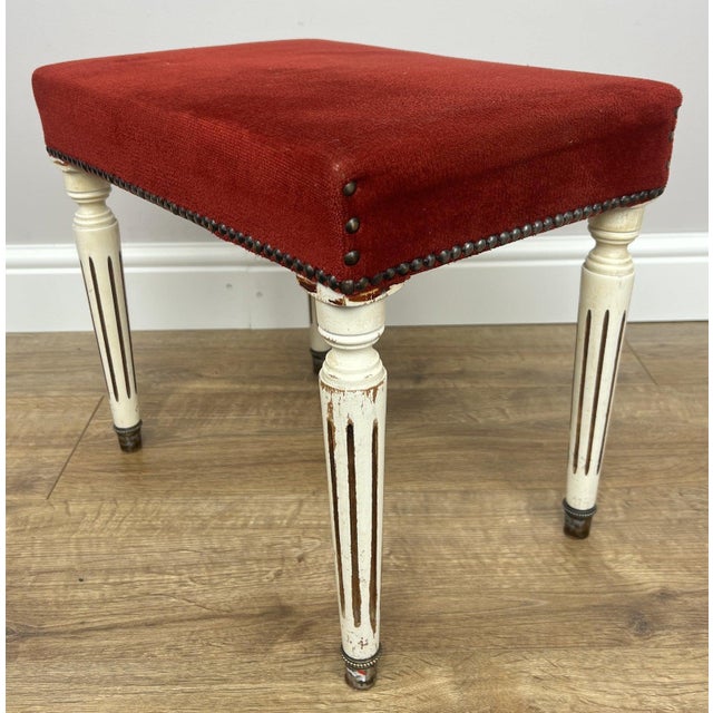 Vintage French Stool in Fabric For Sale - Image 3 of 11