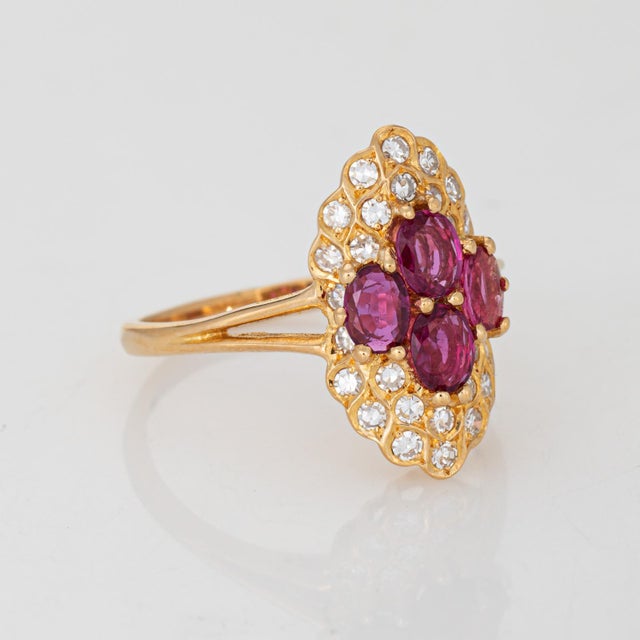 Modern 80s Portuguese Ruby Diamond Ring 19k Yellow Gold Cocktail Sz 10.5 Fine Jewelry For Sale - Image 3 of 6