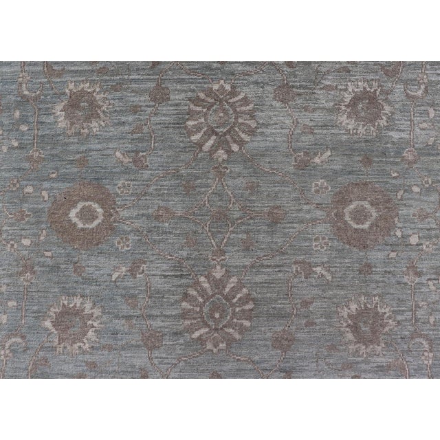 Sky Blue Modern Oushak by Keivan Woven Arts With Floral Design on Green-Blue Field For Sale - Image 8 of 12