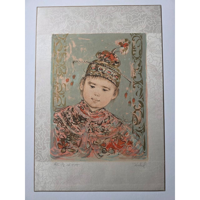 Celadon 1970s Edna Hibel "Young Manchu on Silk" - Li271 XII 3/12 Ed 475 - Signed Lithograph - 12 X 17.5 - Child Portrait Unframed For Sale - Image 8 of 11