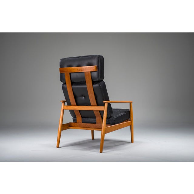 Armchair with Model FD 164 Frame by Arne Vodders and Model 118 Armrests by Grete Jalks in Teak and Black Leather, Denmark, 1960s For Sale - Image 10 of 18