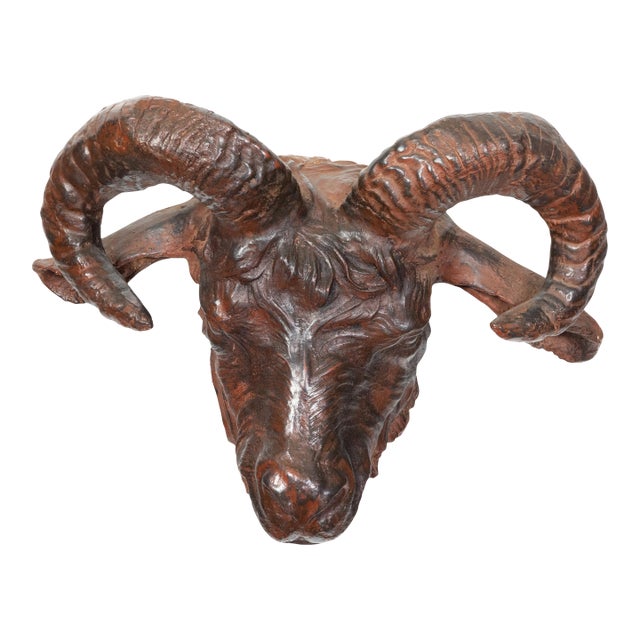 Italian 19th Century Patinated Iron Ram's Head Sculpture with Rusty Finish For Sale