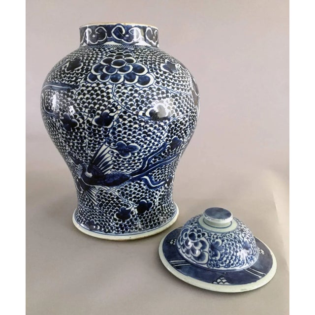 Chinese Matched Blue and White Vases and Lids - a Pair For Sale - Image 4 of 7