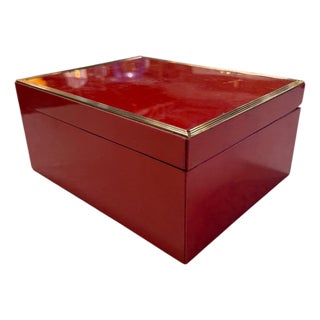 Vintage Red Lacquer Box With Brass Trim For Sale