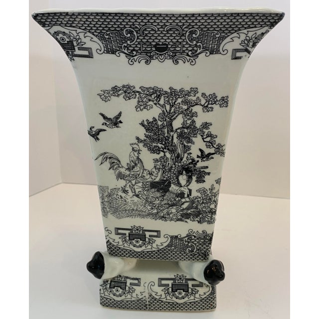 Chinese Black & White Porcelain Vase, Figural Rooster Garden Scene For Sale In Miami - Image 6 of 10